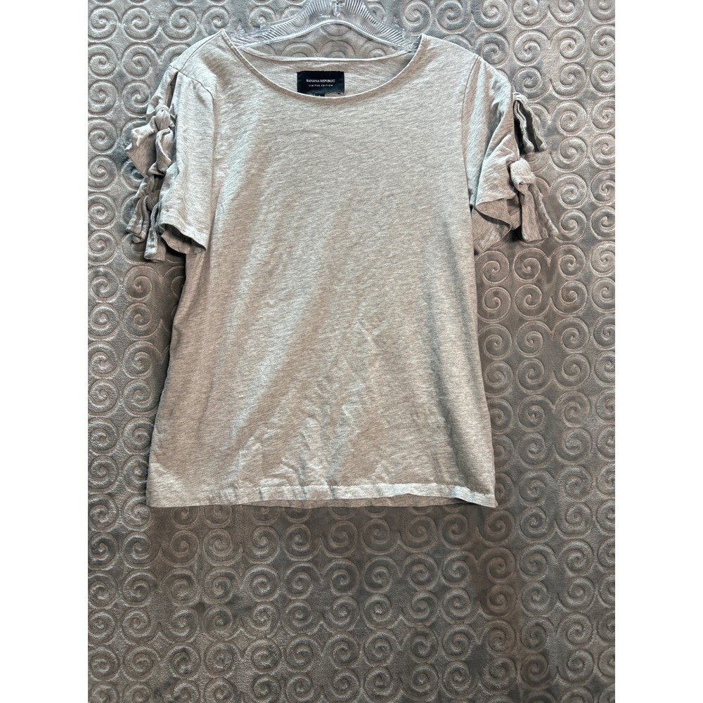 Banana Republic Womens Gray Short Sleeve‎ Tie Cuff T Shirt Top Size S